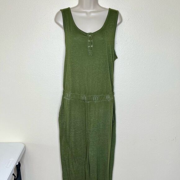 Harlow and Rose Woman Green Jumpsuit Sleeveless Elastic Waist Burnout Pockets 1X - Picture 2 of 16